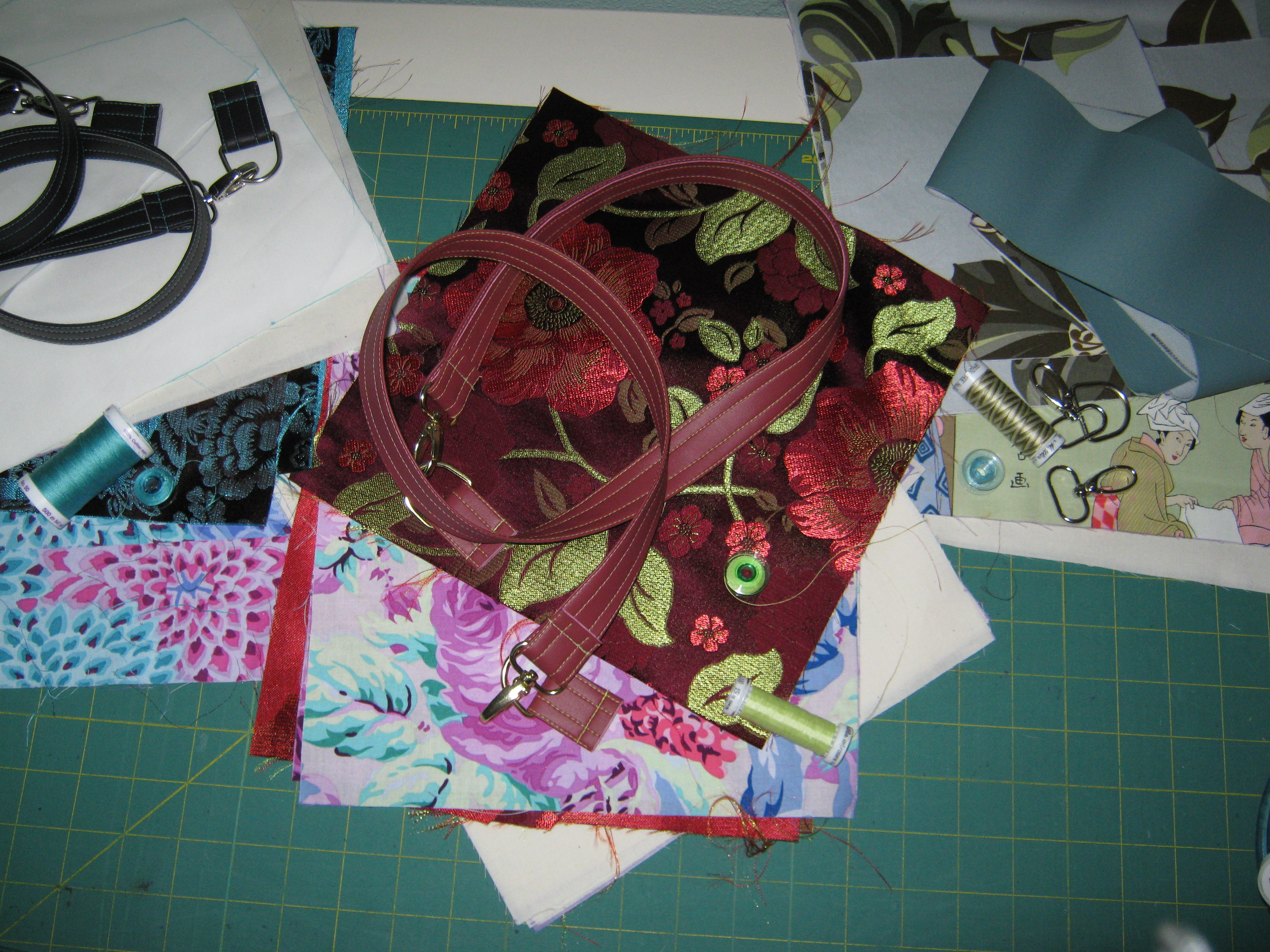 Here are the materials for 3 new Tiny Bags